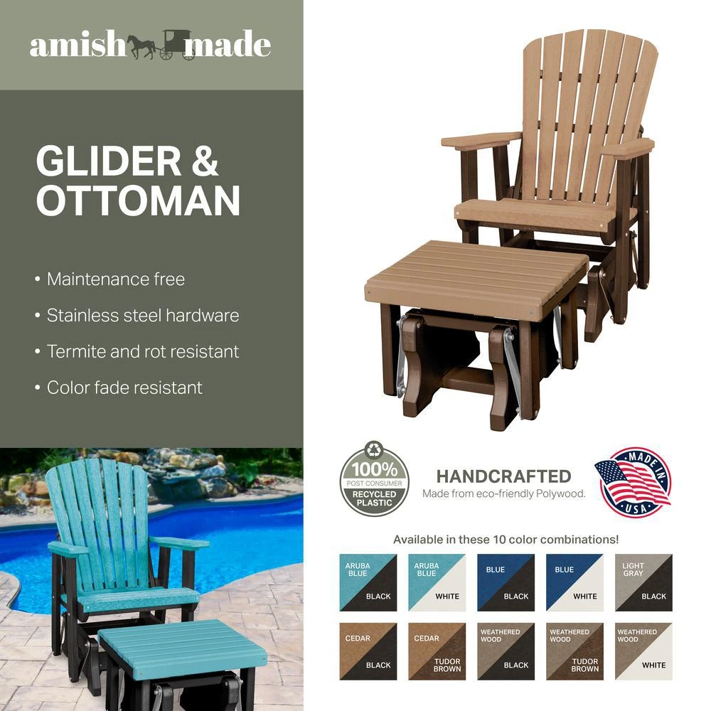 American Furniture Classics Fan Back Glider and Ottoman Glider in Weatherwood with a White Base 4