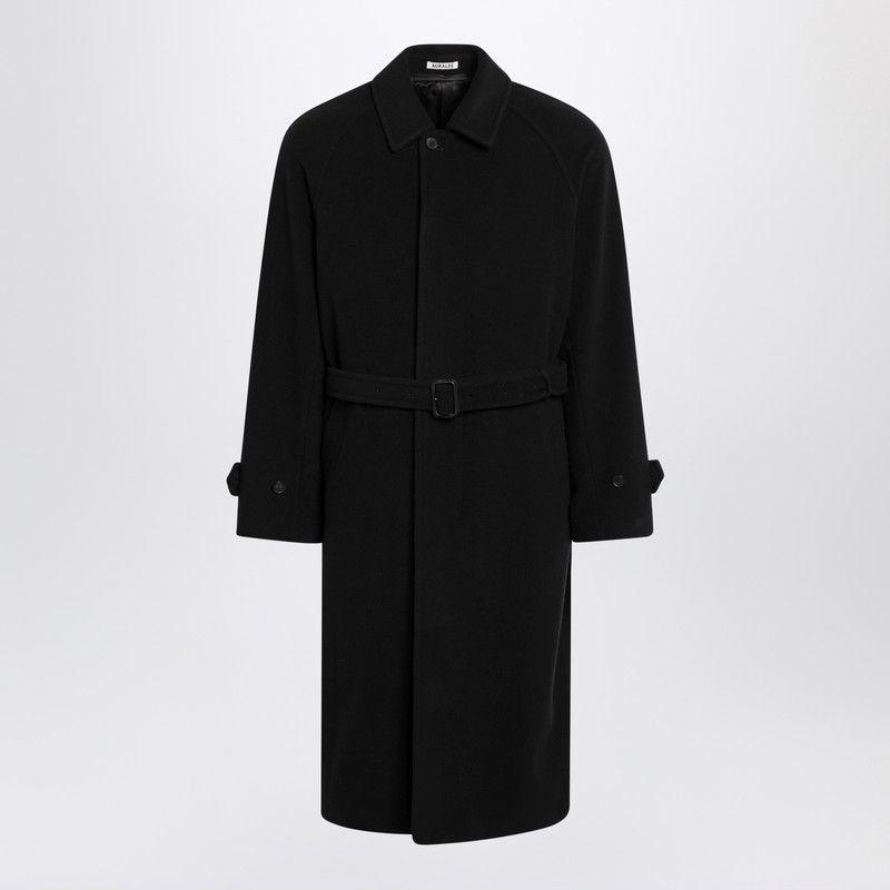 AURALEE BLACK BELTED WOOL COAT