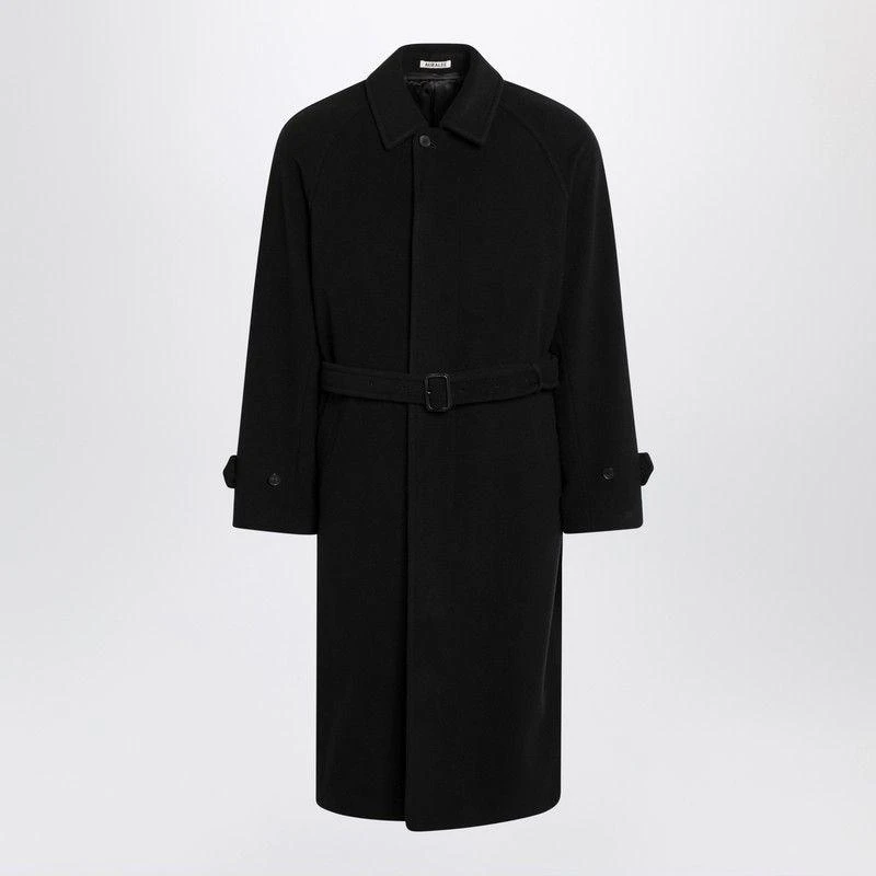 AURALEE  BLACK BELTED WOOL COAT 1