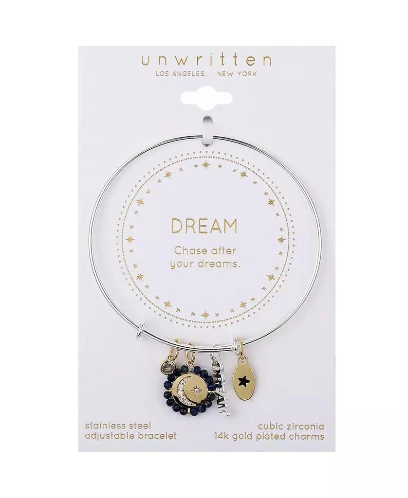 Unwritten Cubic Zirconia Moon and Star Silver Plated "Dream" 14K Gold Plated Charm Bangle Bracelet 2
