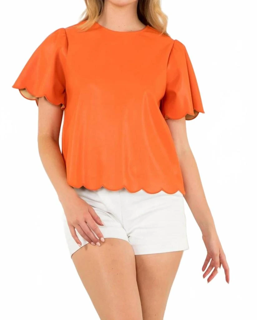 THML Faux Leather Scalloped Top In Orange