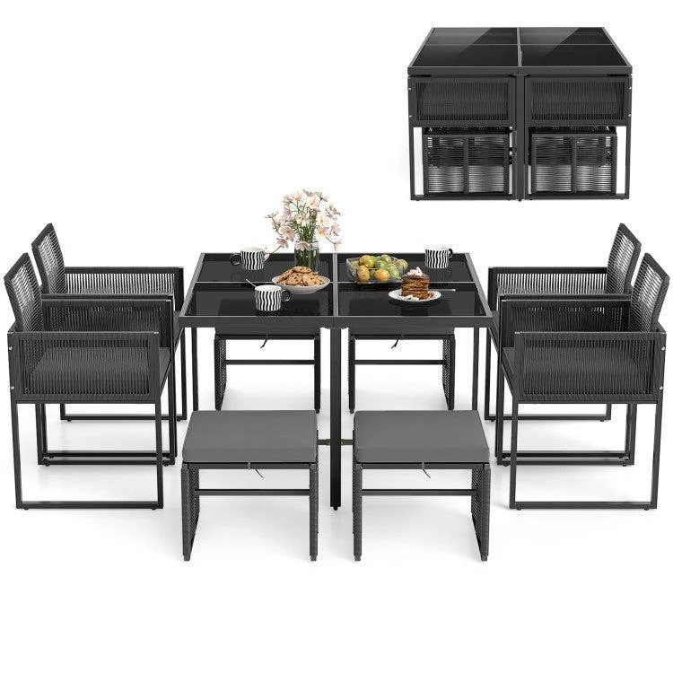 Hivvago 9 Pieces Patio Dining Set with Cushions for Yard Garden-Gray