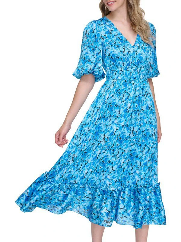 Kensie Puff Sleeve Floral Midi Dress 3