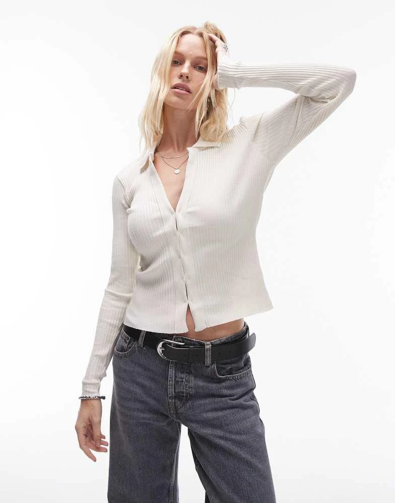 Mango Mango clasp detail deep v-neck jumper in white 1