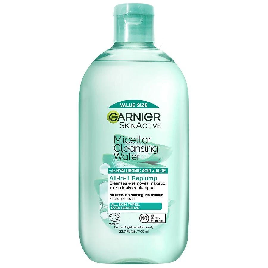 SkinActive Micellar Hyaluronic Acid 
Aloe Replumping Cleansing Water 
Removes Makeup