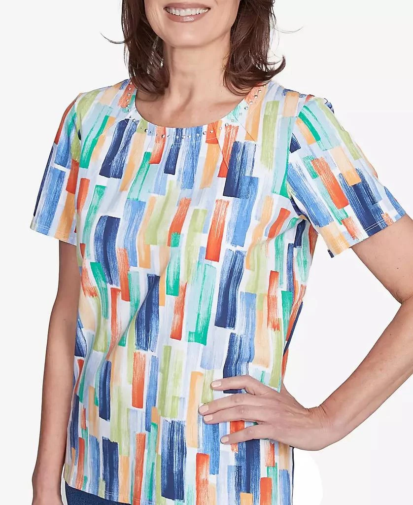 Alfred Dunner Petite  Stained Glass Pleated Crew Neck Top 5