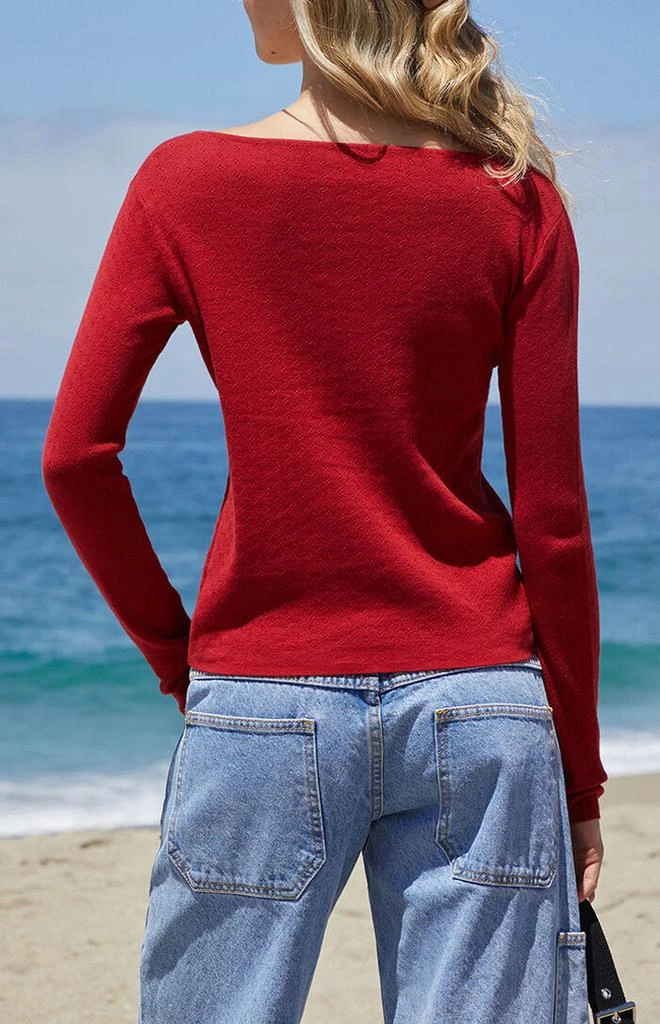 John Galt Red Athelia Pointelle Cardigan 3