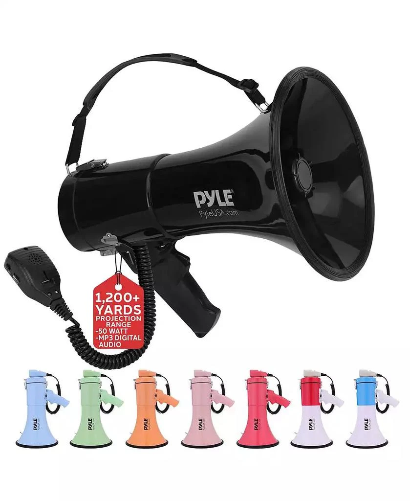 Pyle 50-Watt Portable Megaphone with Siren, MP3 Input, Automatic Siren, Shoulder Strap, Lightweight
