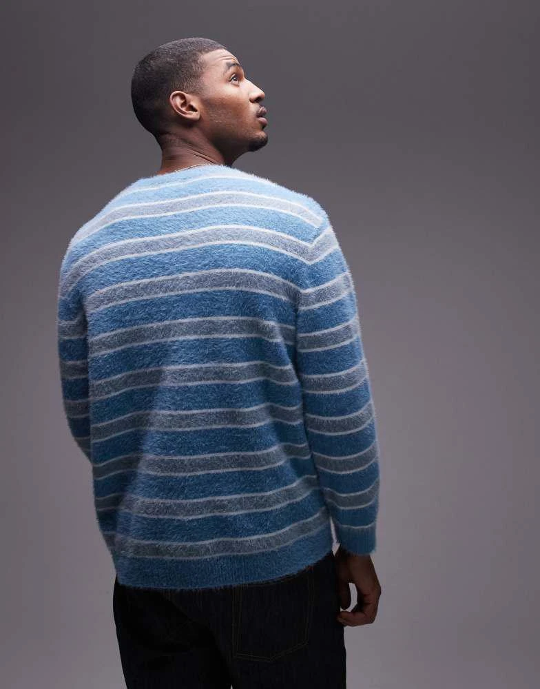 Topman Topman relaxed fit brushed jumper in blue and white stripe 3