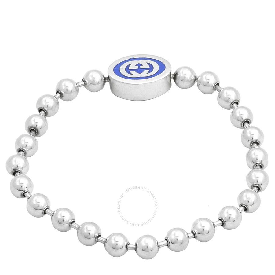 Gucci Gucci Interlocking G Boule Chain Sterling Silver Blue Enamel Bracelet, Size 16 - Yba753437001 2