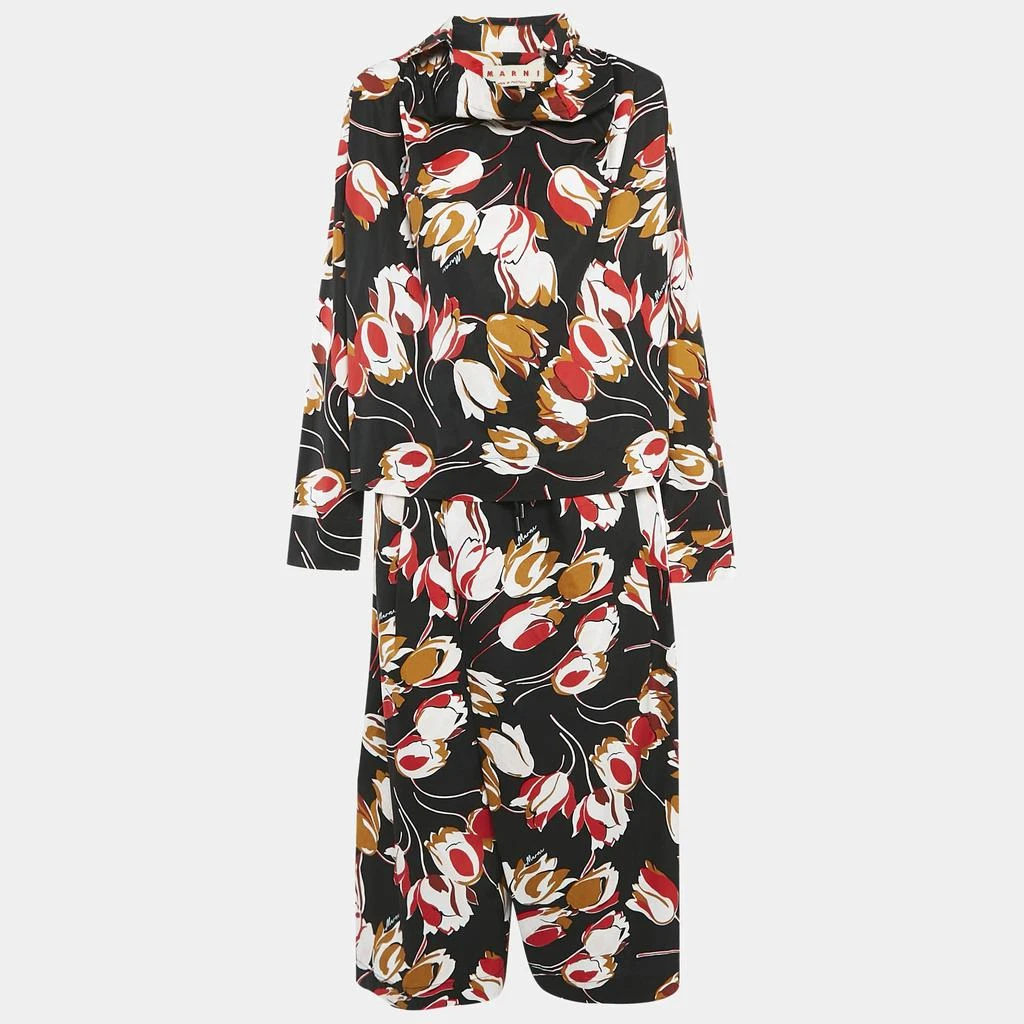 Marni Marni Black/Red Floral Print Cotton Blouse and Pants Set M