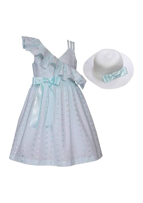 Bonnie Jean Jean Girls 7 16 Asymmetrical Ruffle Eyelet Dress With Hat