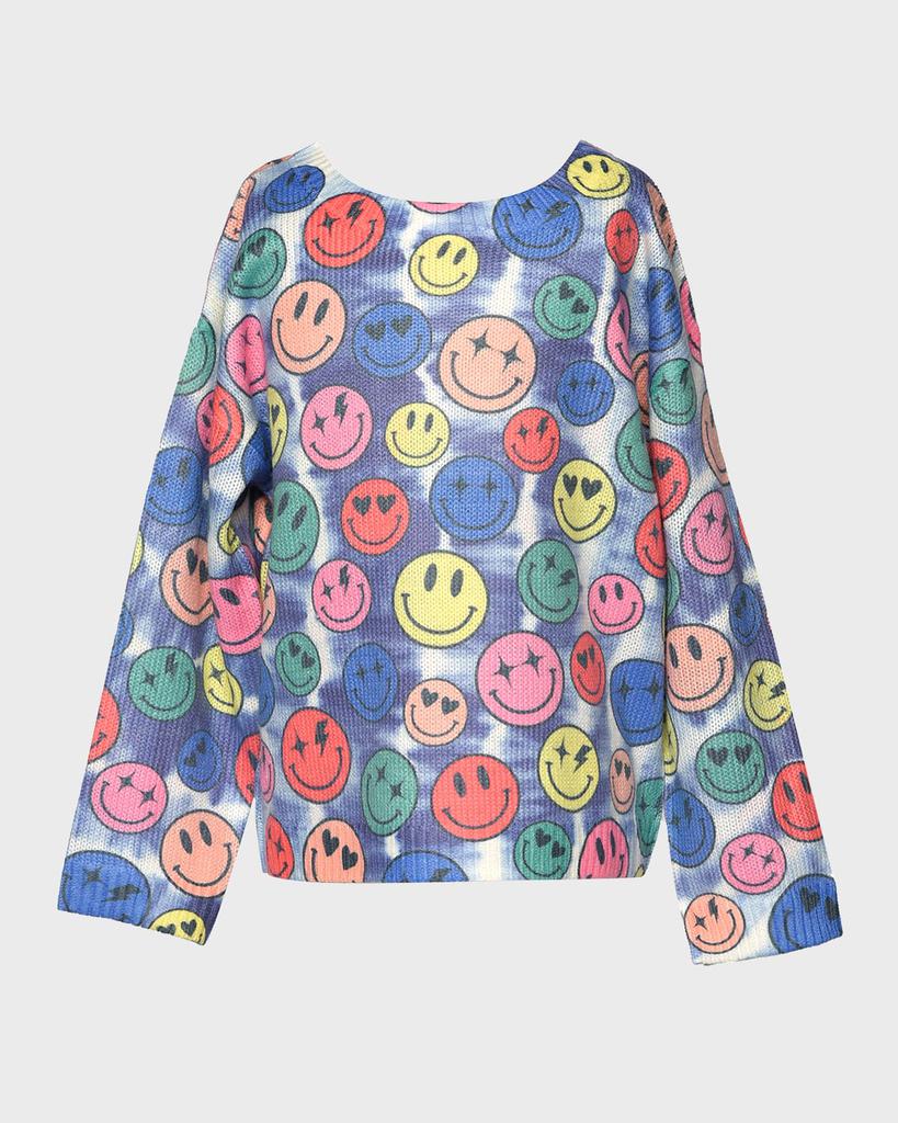 Hannah Banana Girl's Sweater W/ Multicolor Happy Faces, Size 4-10