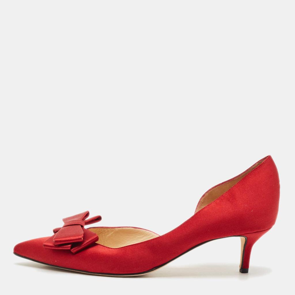 Oscar de la Renta Oscar de la Renta Red Satin Pointed Toe Bow D'orsay Pumps Size 41