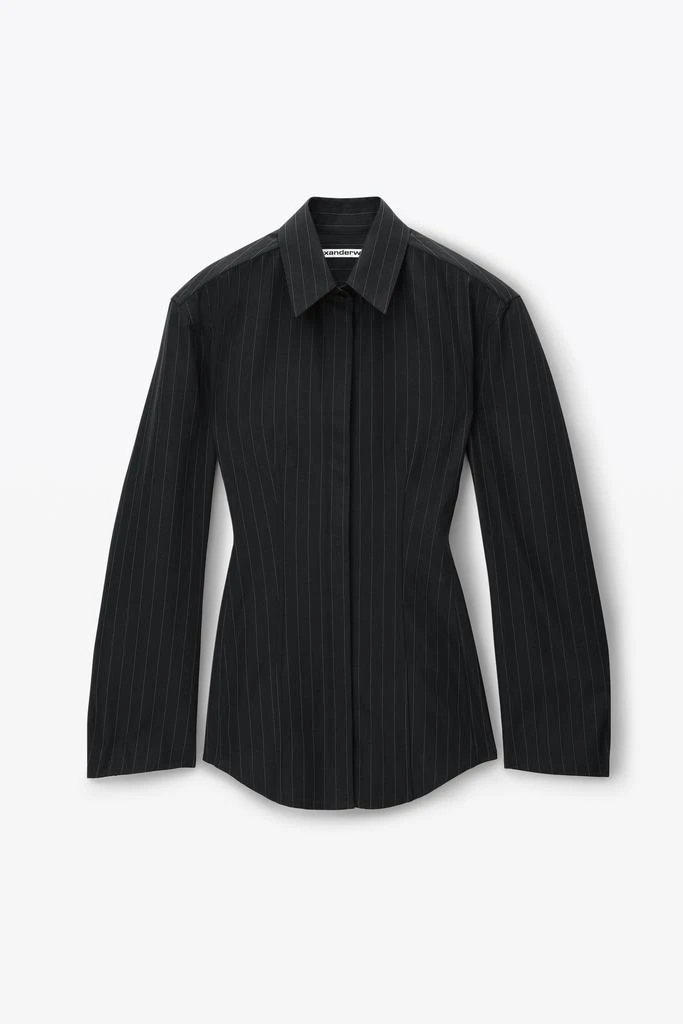 Alexander Wang Long Sleeve Belted Shirt in Pinstripe Wool 2