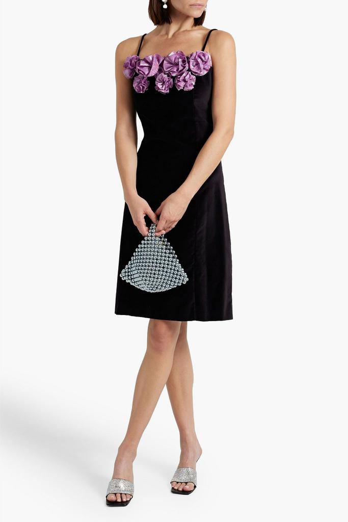 BATSHEVA Gaby floral-appliquéd cotton-velvet mini dress