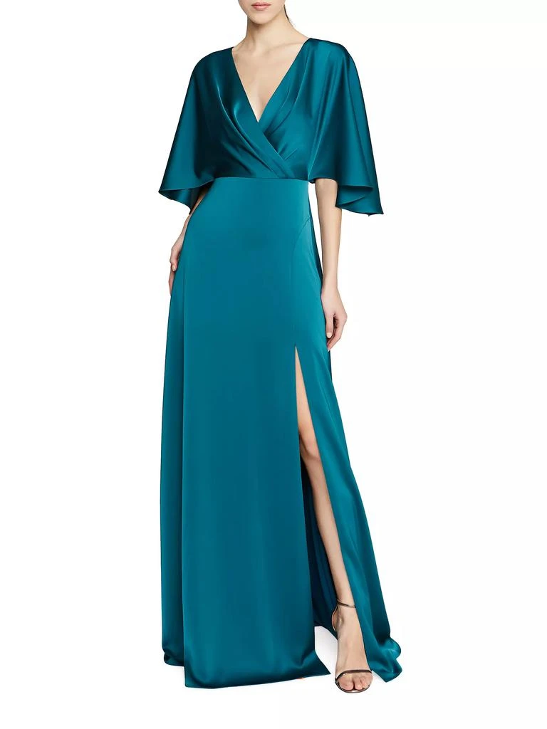 Theia Waverly Satin Flutter-Sleeve Gown 2