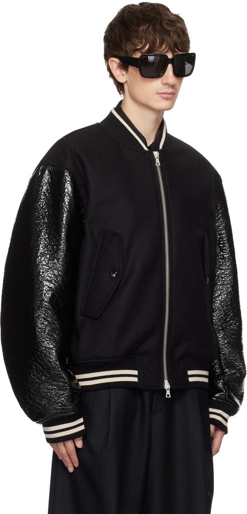 Dries Van Noten Black Zip Faux-Leather Bomber Jacket