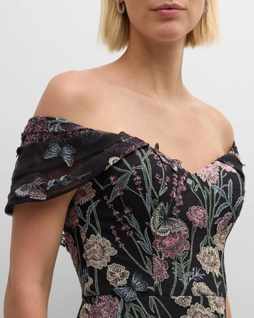 Teri Jon Off-Shoulder Embroidered Tulle Gown 7