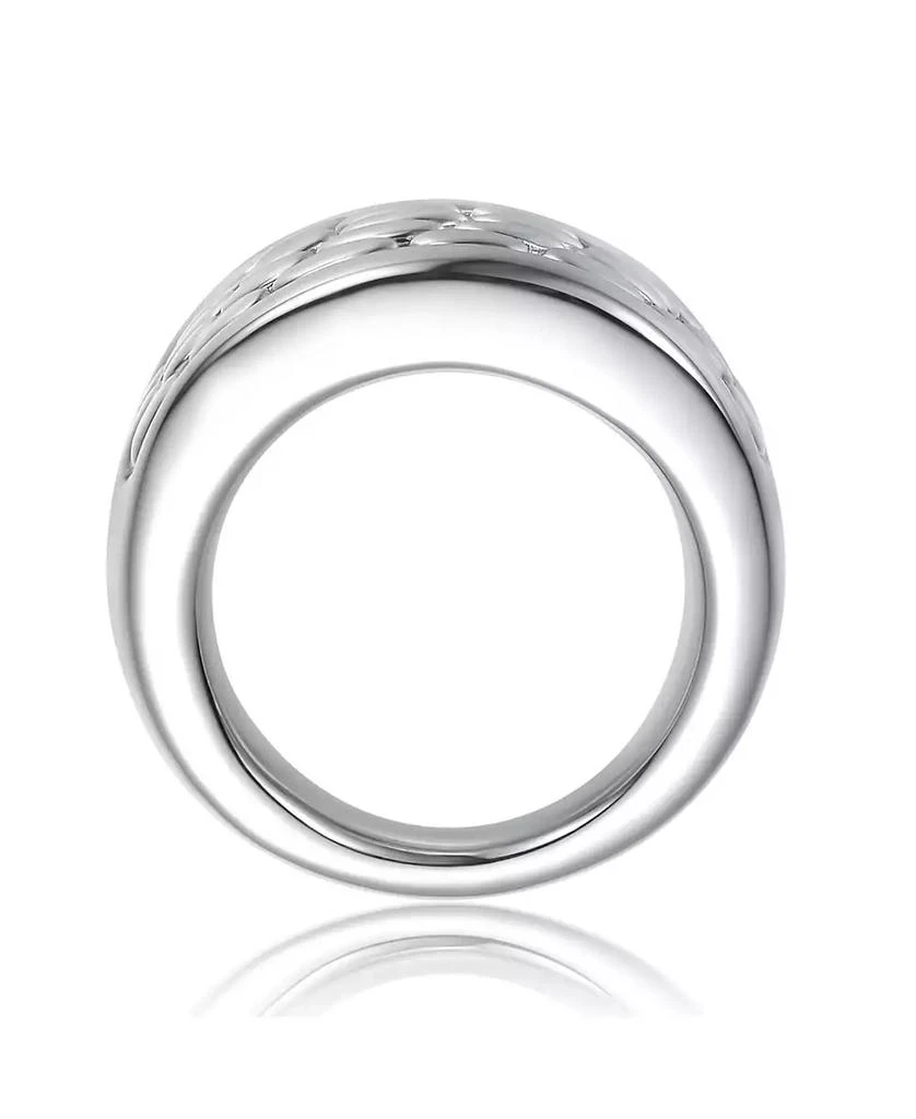 Genevive Timeless White Gold Plated Pebble Pattern Textured Band Ring 2