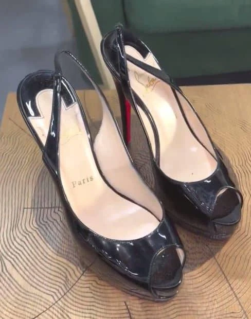 Christian Louboutin Christian Louboutin Black Patent Leather Private Number Slingback Pumps Size 38 2