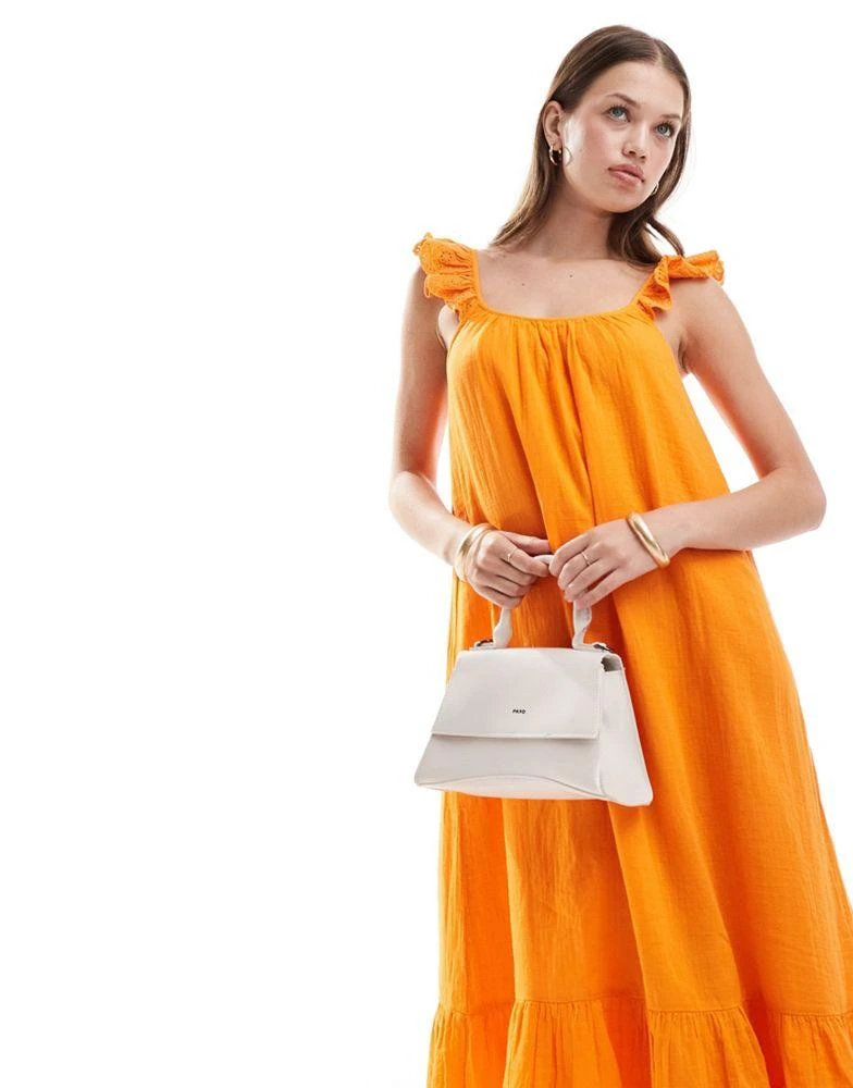Y.A.S. YAS scoop neck broderie sleeve maxi dress in orange  - ORANGE 4