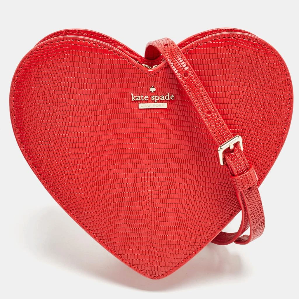 Kate Spade Kate Spade Red Lizard Embossed Leather New York Heart Crossbody Bag 1
