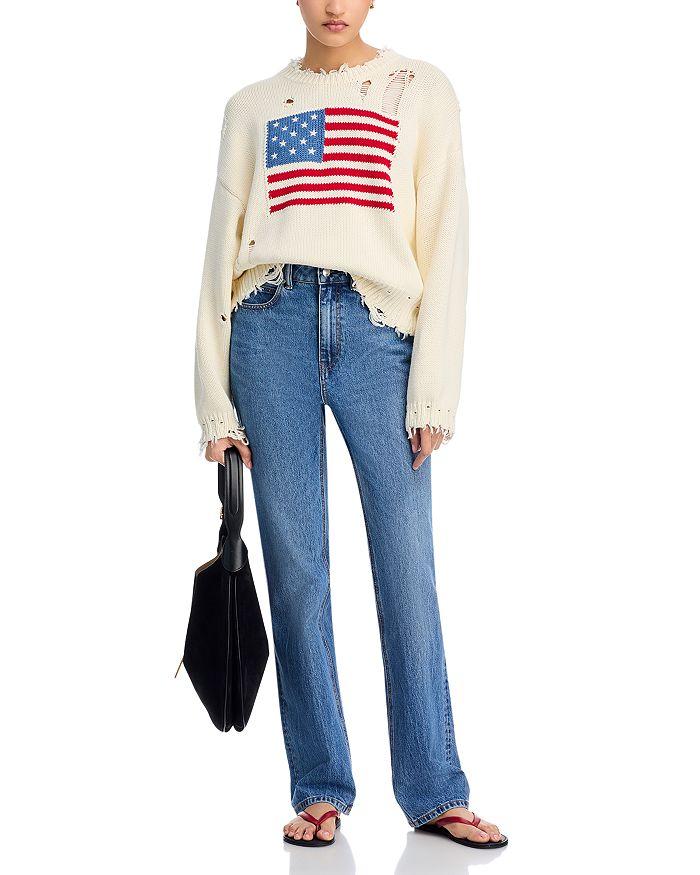 Denimist Oversized Cropped American Flag Sweater