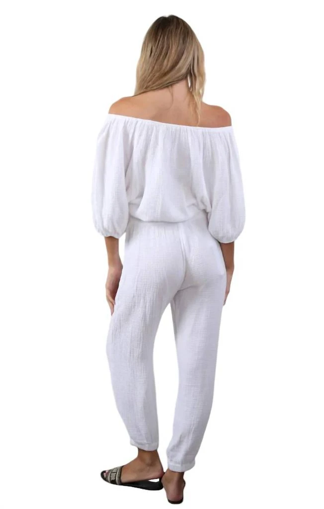 Red Haute Gauze Beach Pants With Gathered Ankle In White 3