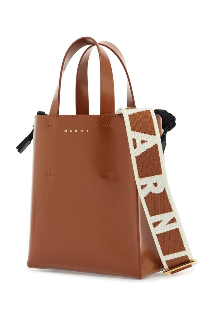 Marni brown calf leather shopping bag with minimalist design and shoulder strap 3
