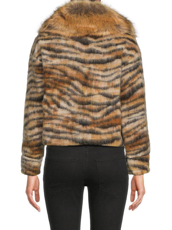La Fiorentina Faux Fur Trim Animal Print Jacket