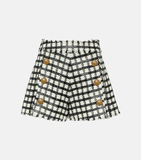 Balmain High-rise checked wool-blend shorts 1