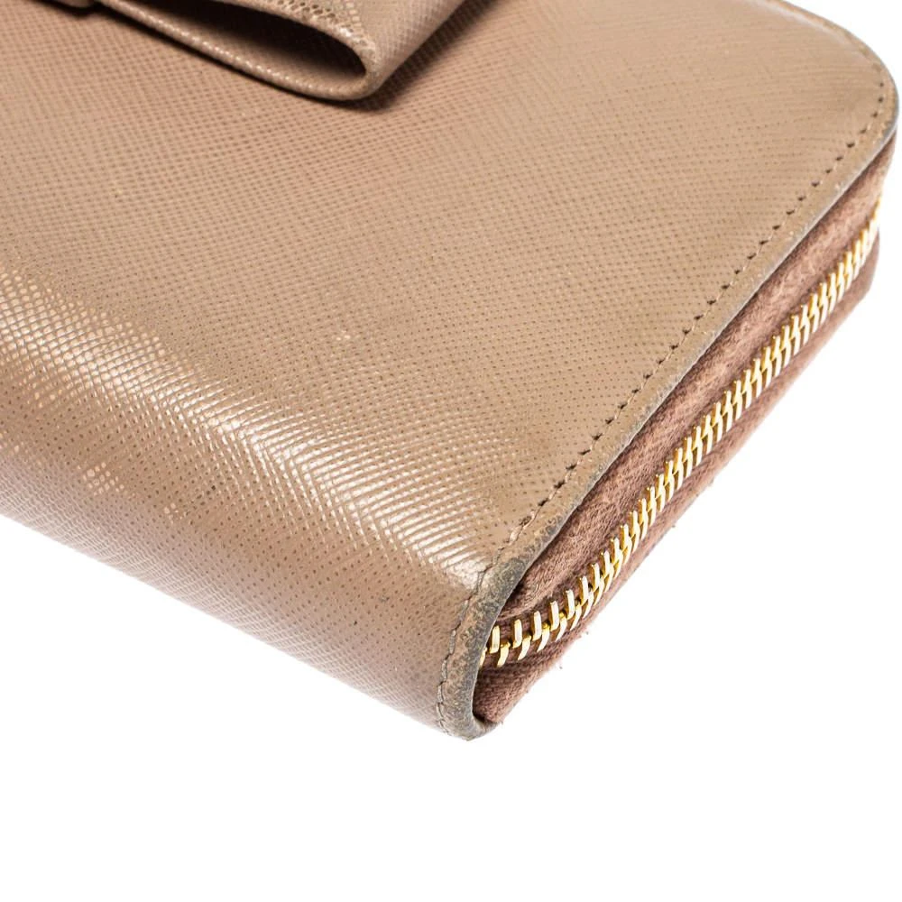 Prada Prada Beige Saffiano Leather Bow Zip Around Wallet 10