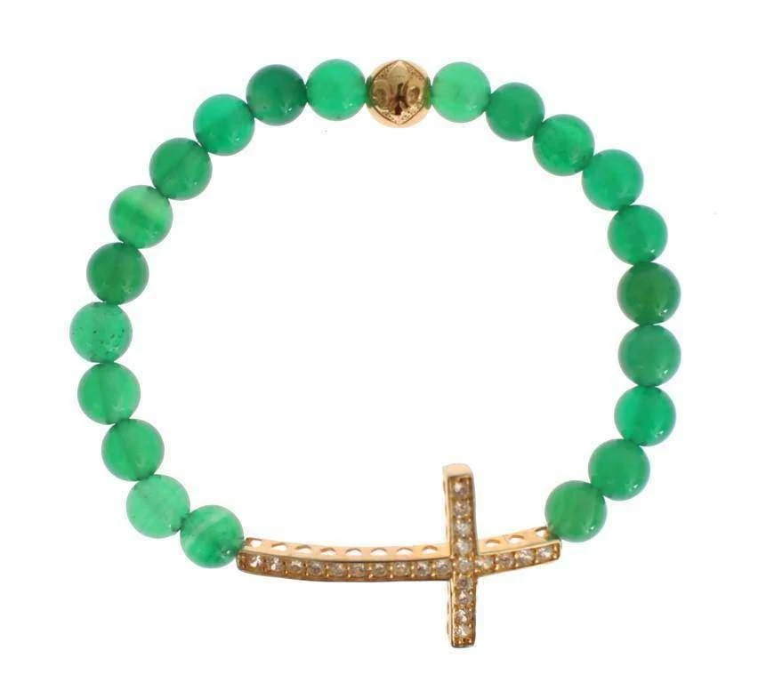 Nialaya Nialaya Jade Stone Gold CZ Cross 925 Silver Bracelet 1
