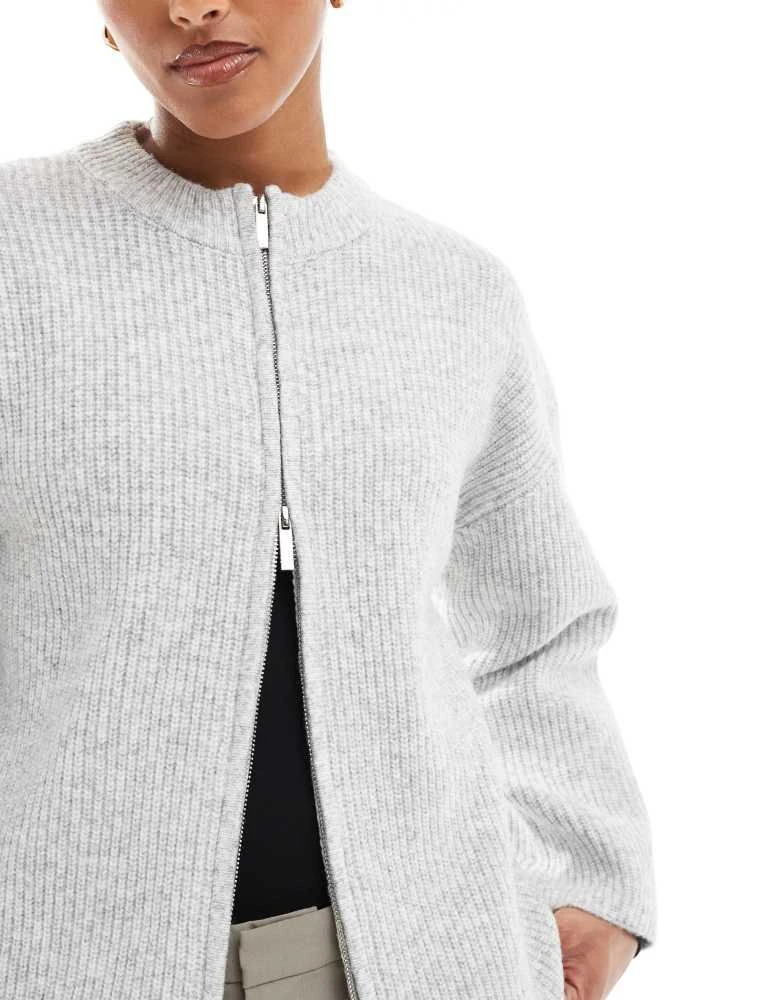 4th & Reckless 4th & Reckless premium high neck double zip knitted bomber jacket in grey 2