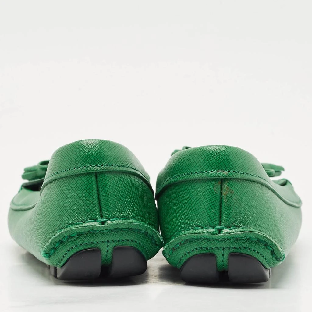 Prada Prada Green Saffiano Leather Bow Slip On Loafers Size 38 5