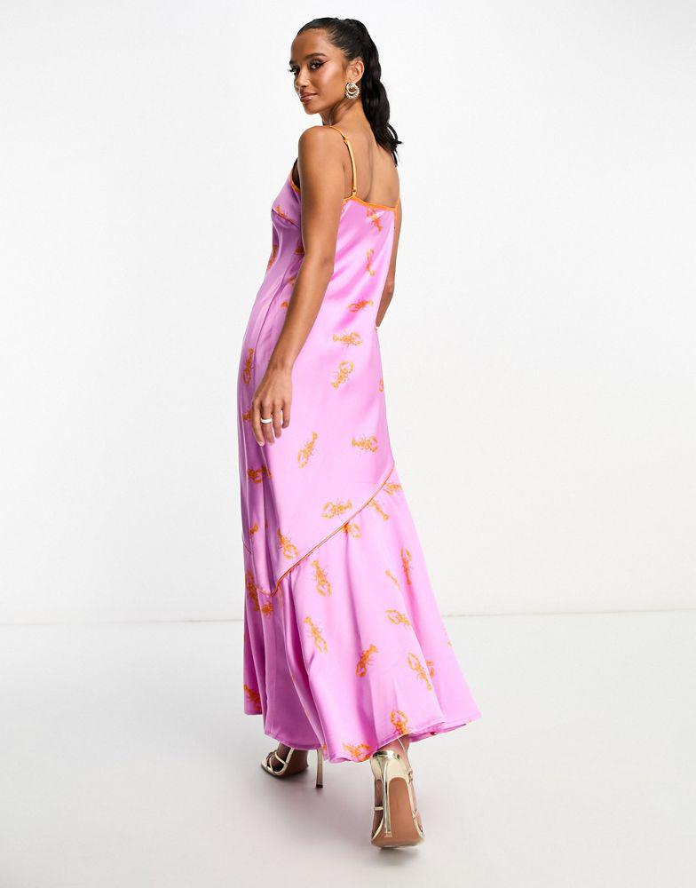 Never Fully Dressed Never Fully Dressed Petite asymmetric contrast satin slip dress in lilac lobster