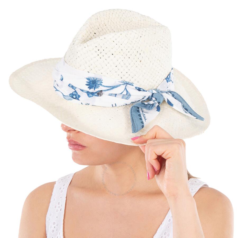 MAISON MICHEL Ladies Beige Kate Scarf-Detail Fedora Hat