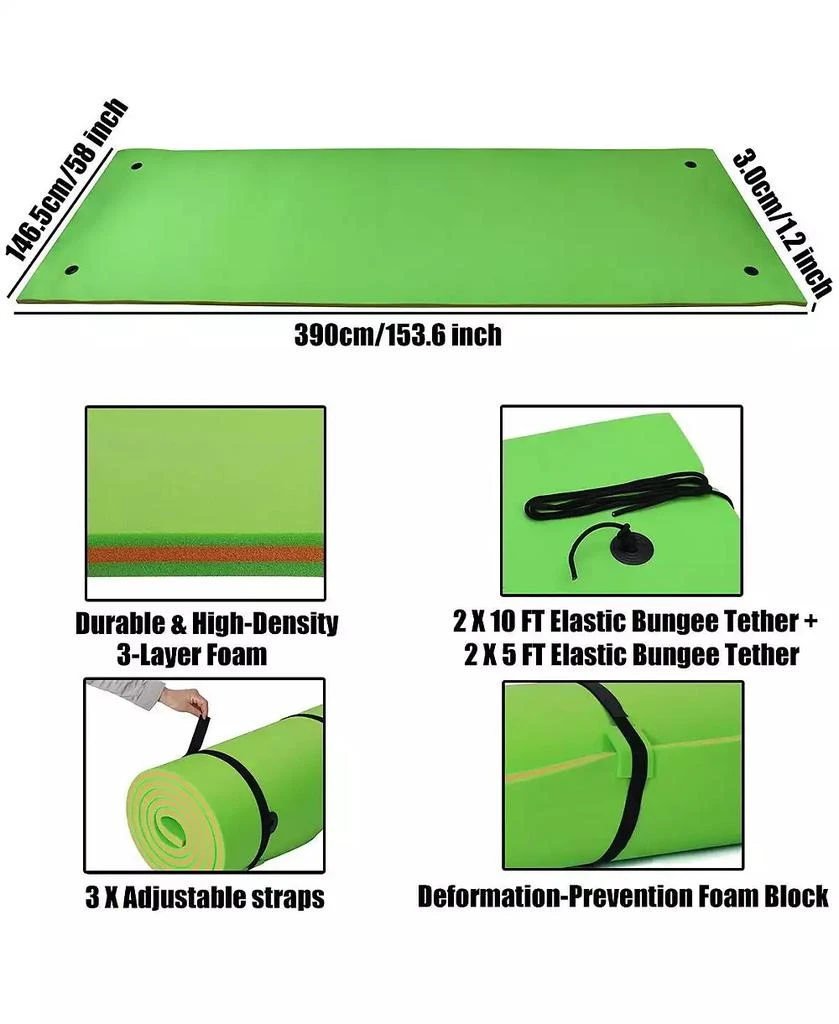 HALLOLURE Green Water Floating Mat Foam Pad, 13x5FT Bouncy Tear-Resistant XPE Foam 5