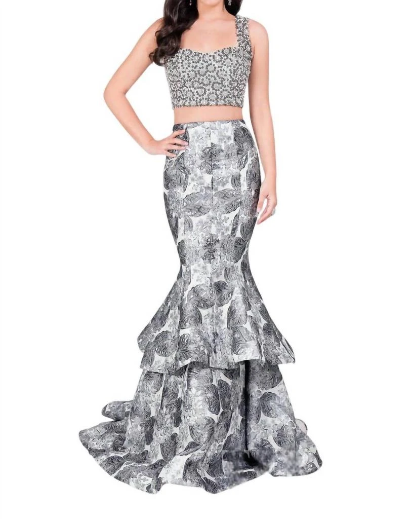 Terani Couture Two-Piece Sparkling Beaded Prom Dress In Ivory/Grey - ivory/gunmetal - US 8 (M) Terani Couture Two-Piece Sparkling Beaded Prom Dress In Ivory/Grey - ivory/gunmetal - US 8 (M)