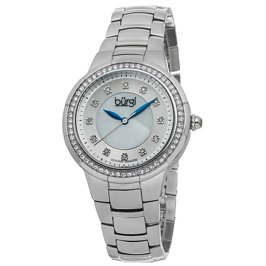 Burgi Silver-tone Steel Mother of Pearl Diamond Dial Ladies Watch BUR093SS 1