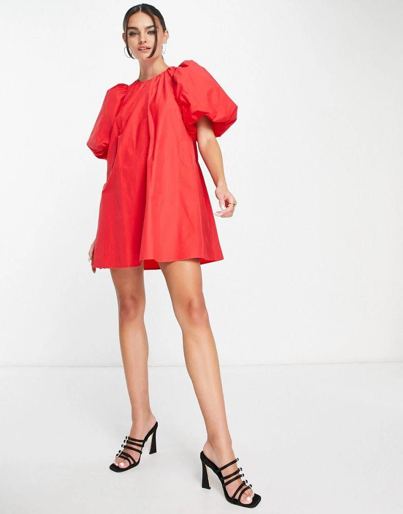 & Other Stories & Other Stories open back volume mini dress in red 4