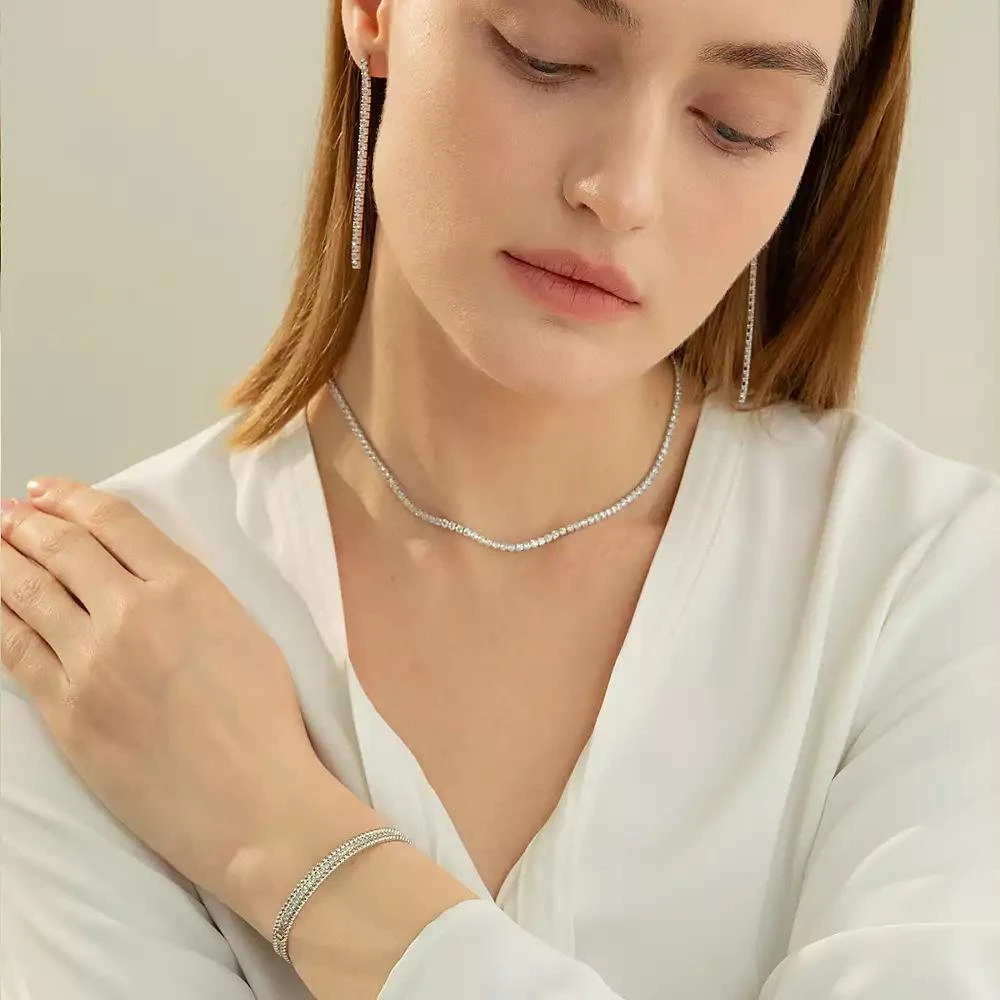 Bearfruit Jewelry Sterling Silver 18k Gold Plated Cherie Tennis Necklace Statement Sparkle 4