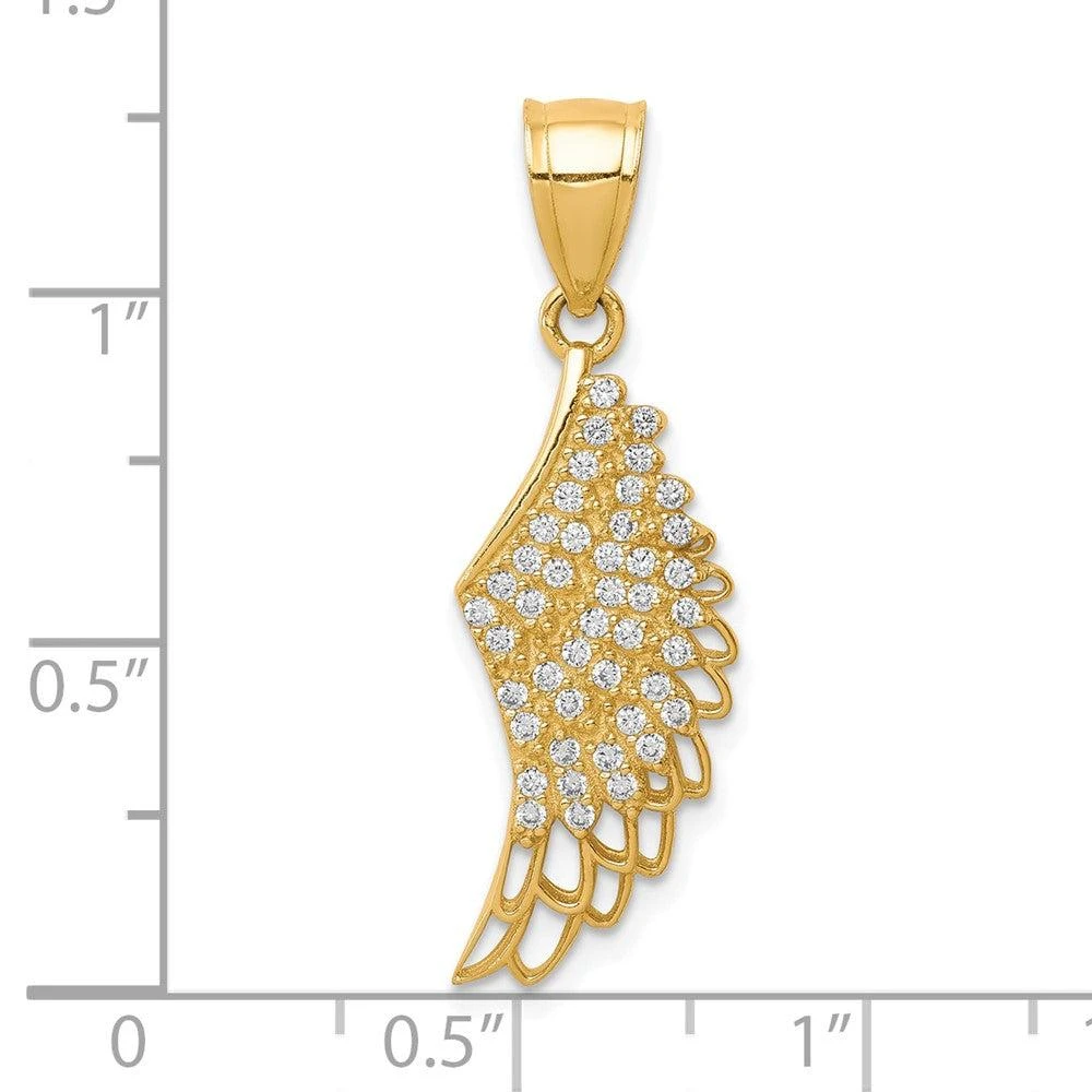 Diamond2Deal 10k Yellow Gold Cubic Zirconia Micropave Angel Wing Pendant 4