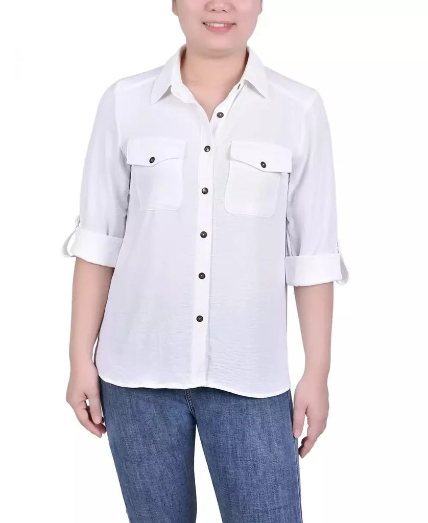 NY Collection Petite Roll Tab Blouse 1