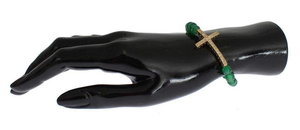 Nialaya Nialaya Jade Stone Gold CZ Cross 925 Silver Bracelet 7