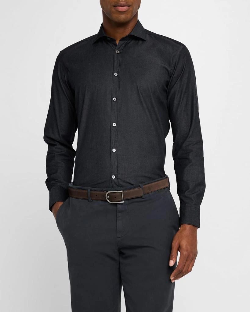 Canali Men's Solid Chambray Sport Shirt 4