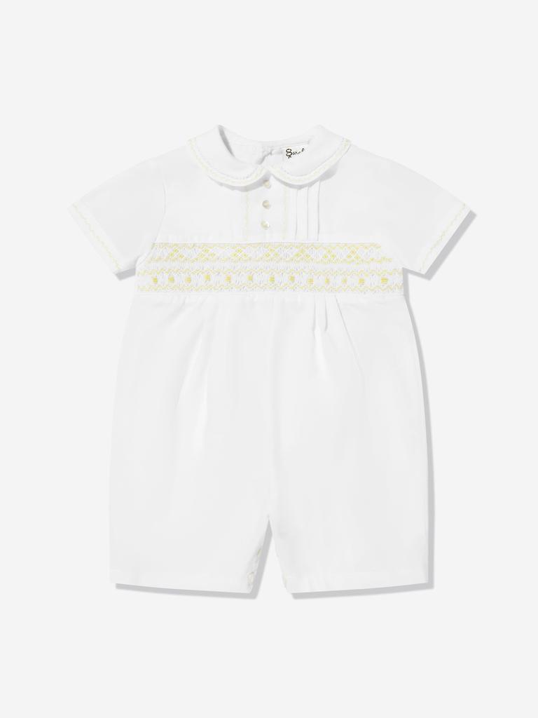 Sarah Louise Baby Boys Smocked Romper in White