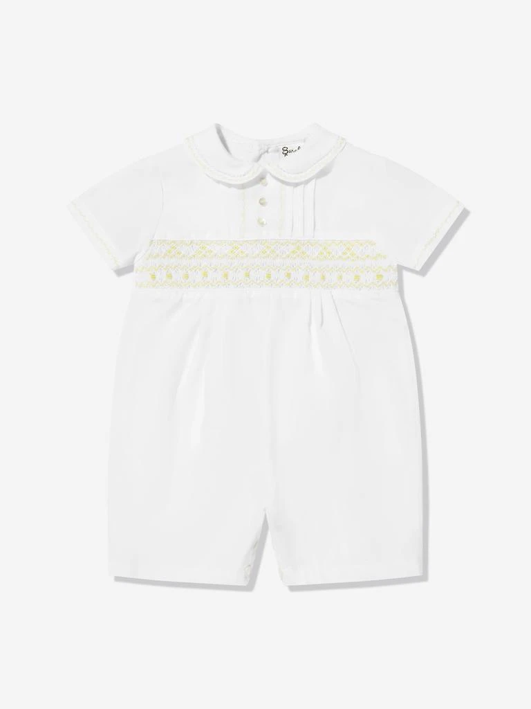 Sarah Louise Baby Boys Smocked Romper in White 1