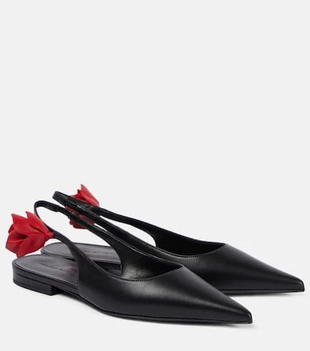 Magda Butrym Floral-appliqué leather slingback flats 1